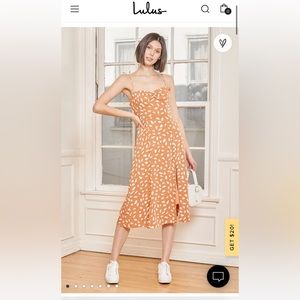 Lulu’s Party in Paris Light Orange Print Tie-Strap Midi Dress